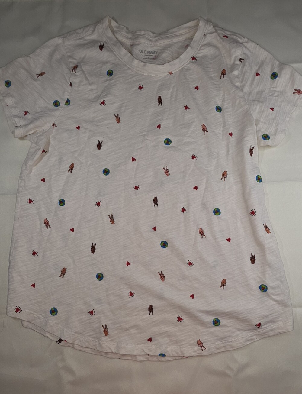 Old Navy White Peace Sign and Heart T-Shirt Women's Size Small Sku 0285